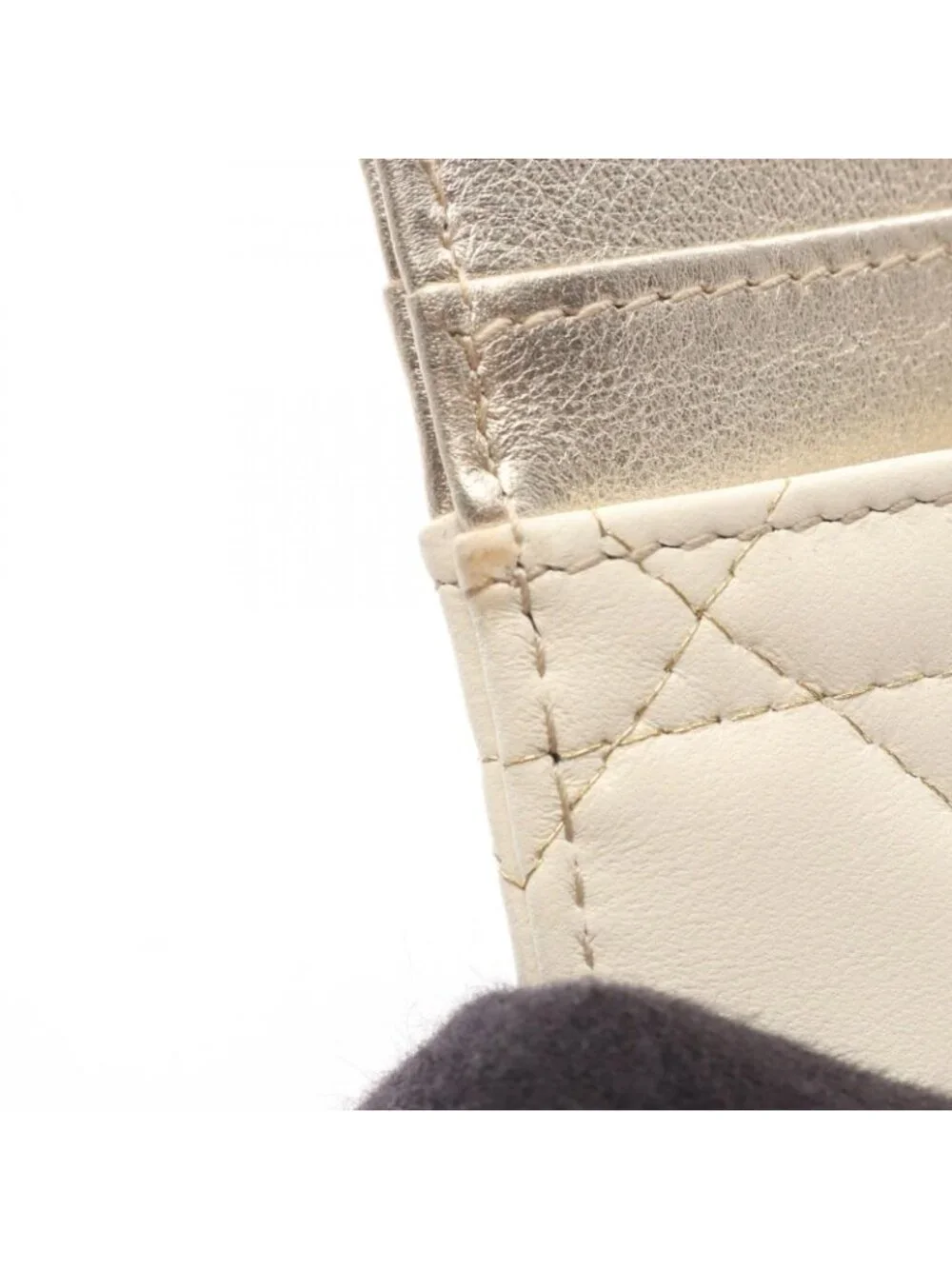Dior Card Case Lady Dior Cannage Ivory Champagne Gold Leather Holder